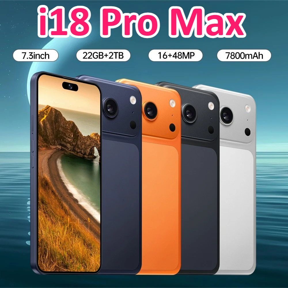 Téléphones mobiles I18 Pro Max Smartphone Android Smartphone 5G Téléphone portable 7,3 pouces 16 + 48MP 7800mAh Débloqué Double SIM Longue durée de vie de la batterie