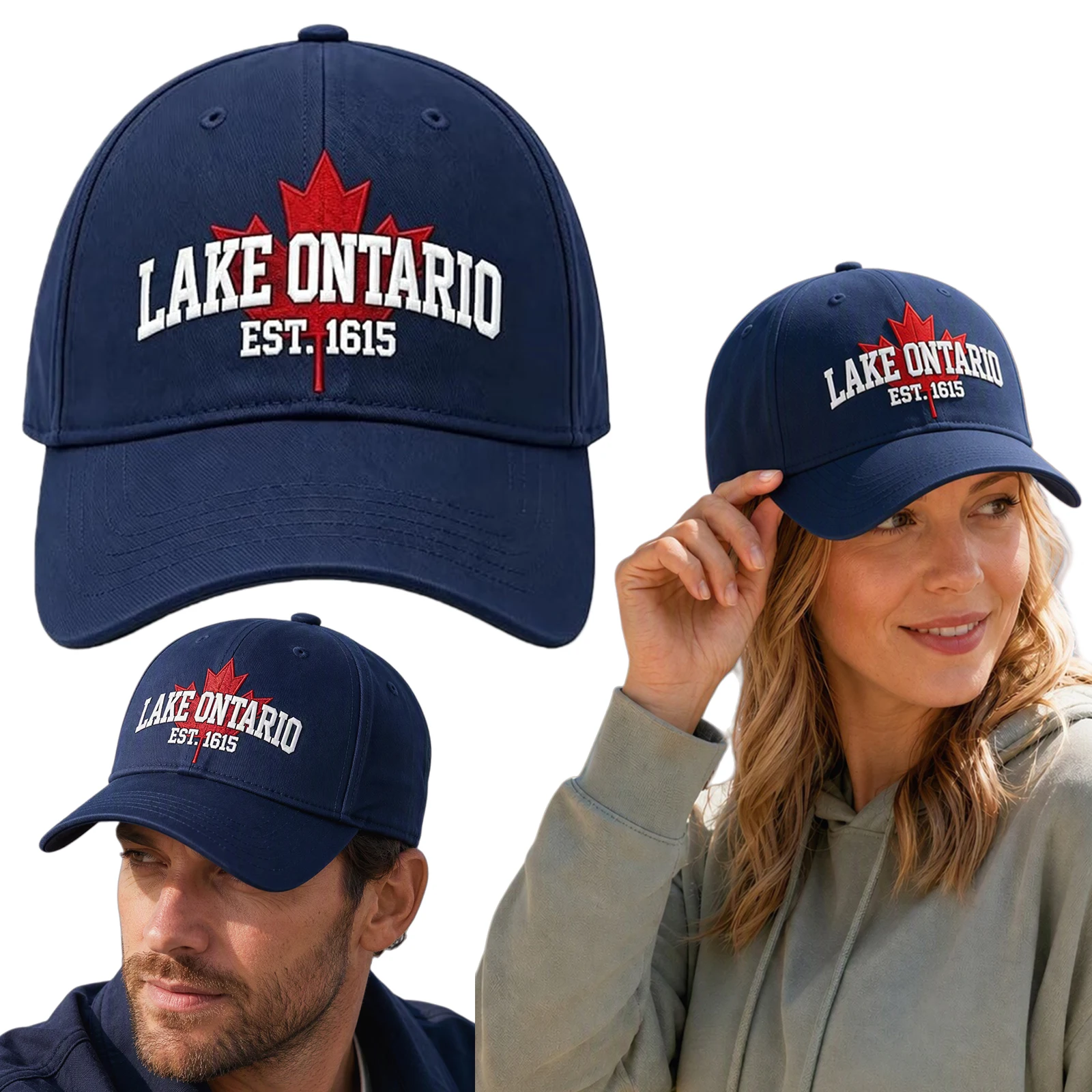Lake Ontario Est 1615 Embroidered Baseball Cap Cotton Twill Adjustable Dad Hat Maple Leaf