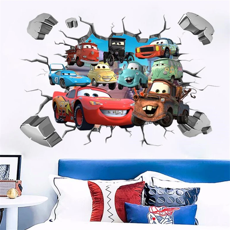 Disney Cartoon Car Lighting McQueen Wall Stickers per la camera dei bambini Home Bedroom PVC Decor Cartoon Movie Mural Art decalcomanie