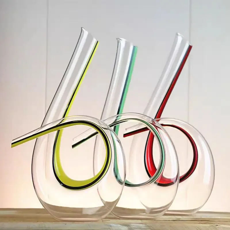1500Ml handmade crystal glass red silk yellow silk black silk decanter 6-shaped dividend wine pouring glass wine jug
