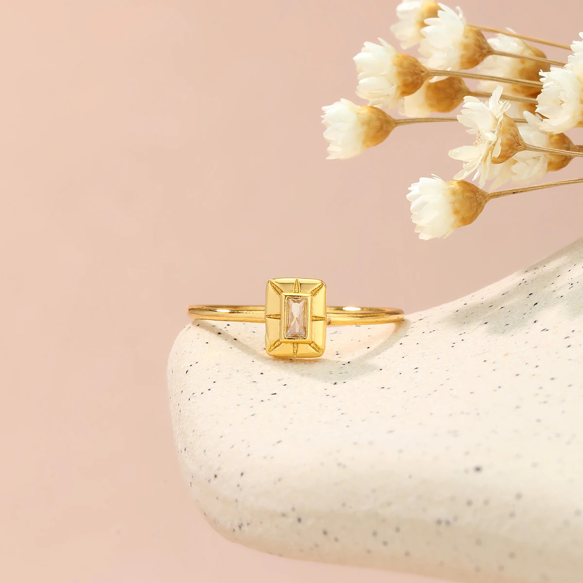 Chandler Vintage Baguette Signet Ring with Cubic Zirconia Stackable Jewelry Design