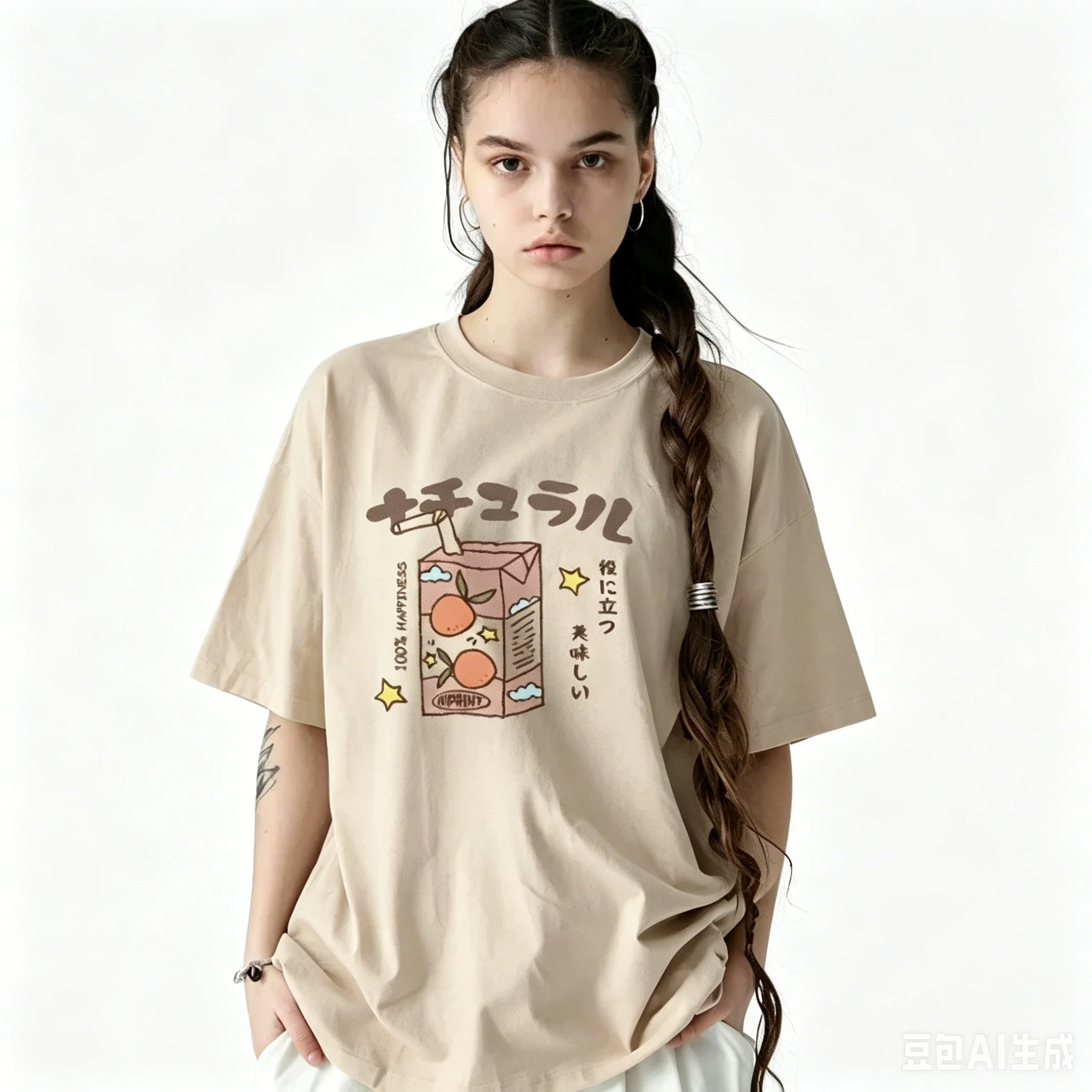 Beige Oversized Short Sleeve T-Shirt Vintage Blue Chinese Dragon Japanese Vertical Kanji Graphic Streetwear Hip Hop Casual Tee