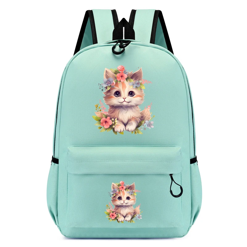 Mochila escolar con estampado de gato y flores de dibujos animados para niños, Bolsa Escolar de animales, mochila de regreso a la escuela, bolsas de guardería Kawaii