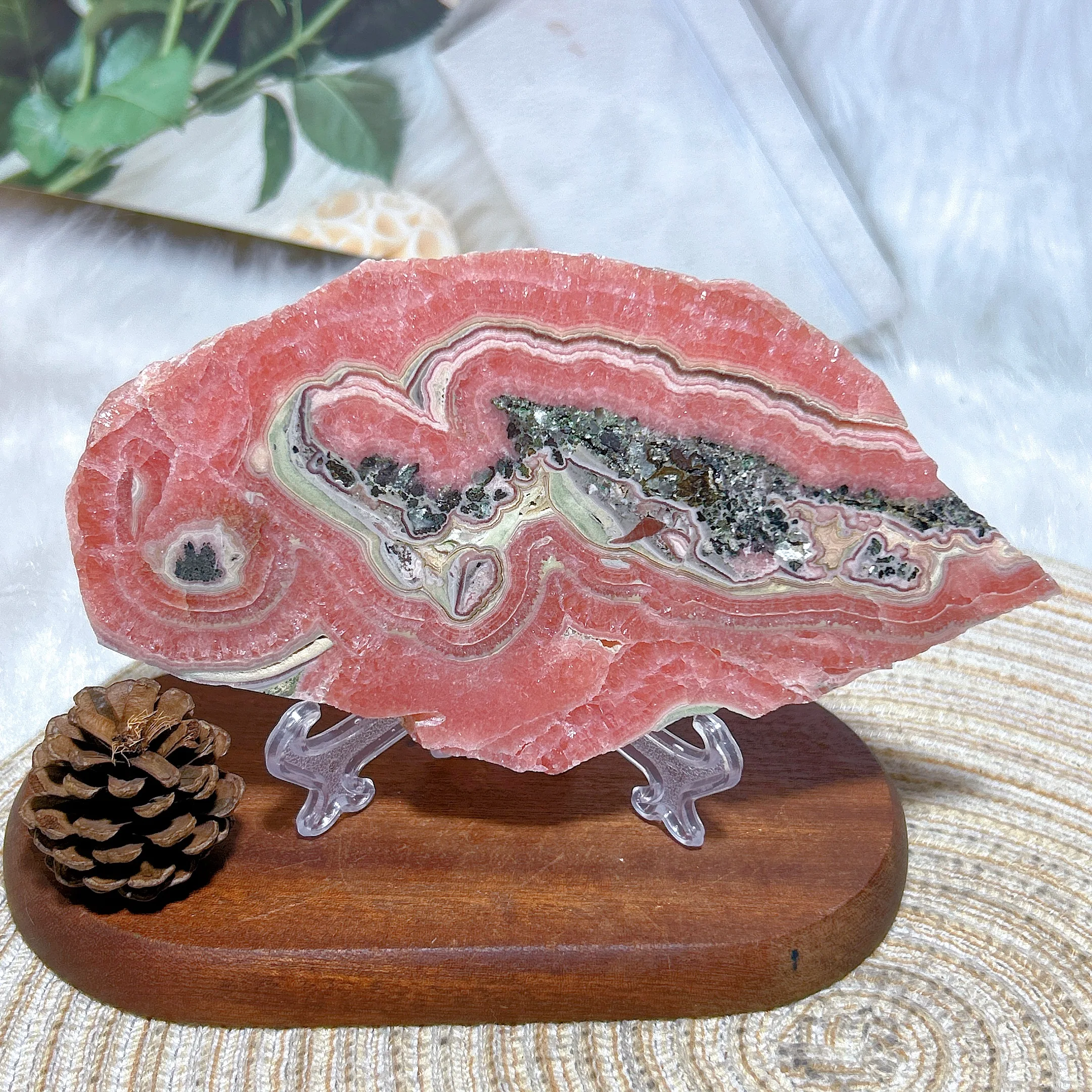 Healing Natural Crystal Rare Argentina Rhodochrosite Large Slices Slab Ore Mineral Gemstones Ornament Home Decoration Gift