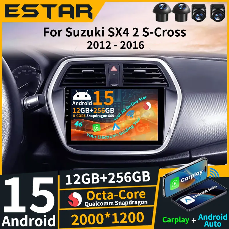 Wireless Carplay Auto Android 15 For Suzuki SX4 2 S-Cross 2012 - 2016 QLED Navigation Video Player Head Unit Octa Core DTS WiFi