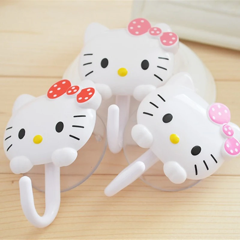 

2pcs Miniso Cute Creative Hello Kitty Door Back Wall Suction Cup Hooks Strong No Trace Kitchen Nail-Free Hooks Pair Home Decor