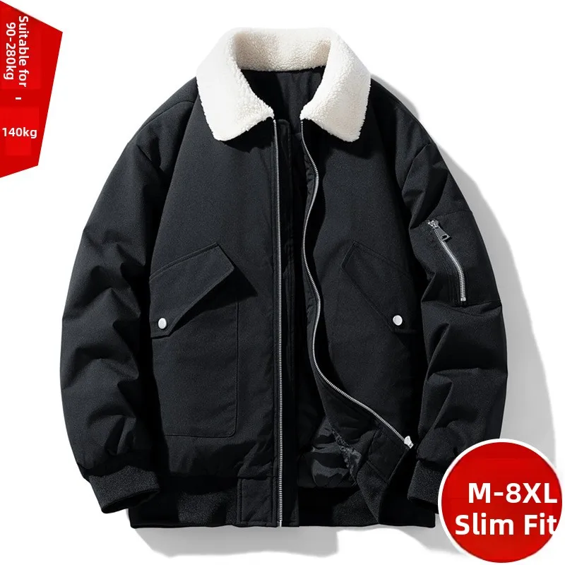 

M8XL плюс размер Lamb Velvet Jaet Thiened Хлопковое пальто мужское зимнее свободное пальто больших размеров Thiened Cotton Jaet Faion Urban Lo...