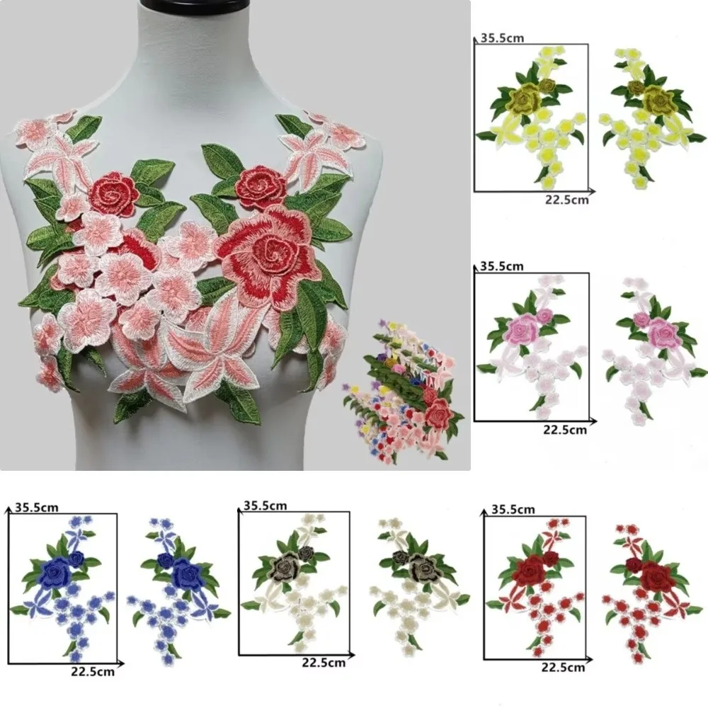 1Pair Polyester Fiber Embroidery Flower Patch DIY Handmade Clothing Accessories Embroidery Floral Applique