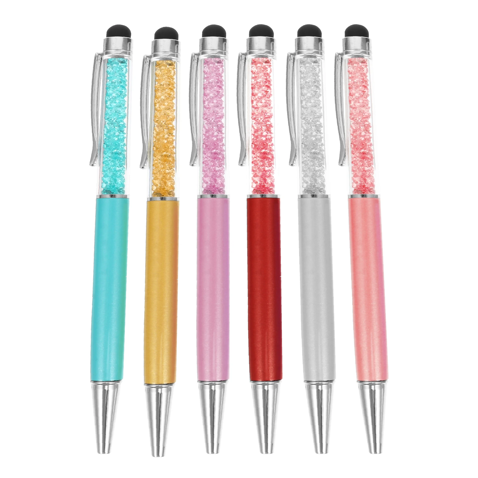 

6pcs Capacitive Stylus Touch Screen Pens 2in1 Metal Ball Point Pen Crystal Decorative Writing Tool for Phone PC
