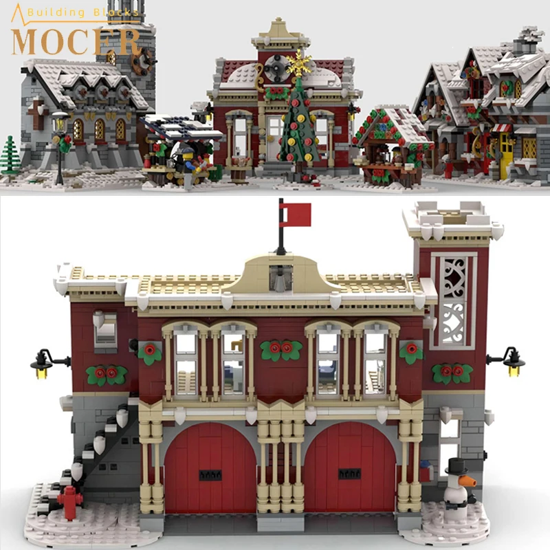 

MOCER City House Christmas Little Winter Town Hall Fit 10263 10325 Creative Winter Village Sets Building Blocks Kid Toys Gift