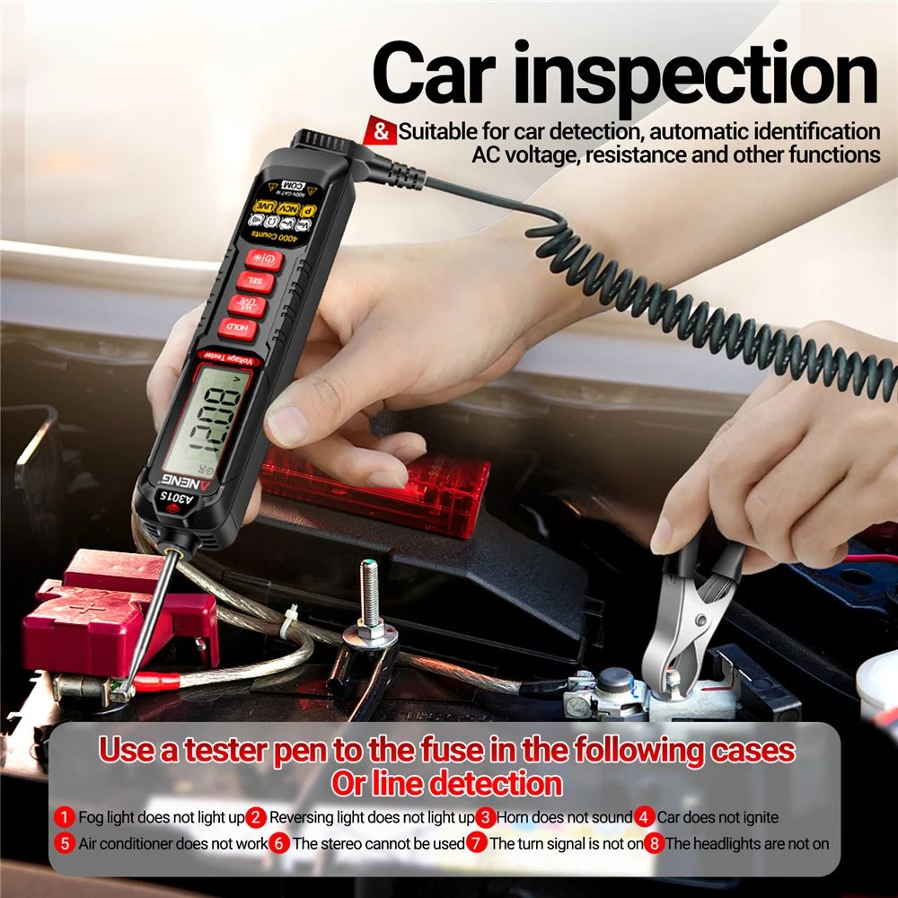 A3015/3016 Car Digital Multimeter Voltage Detector Pen Car Fault Maintenance Circuit Tester Digital Car Probe Test Pen Tools