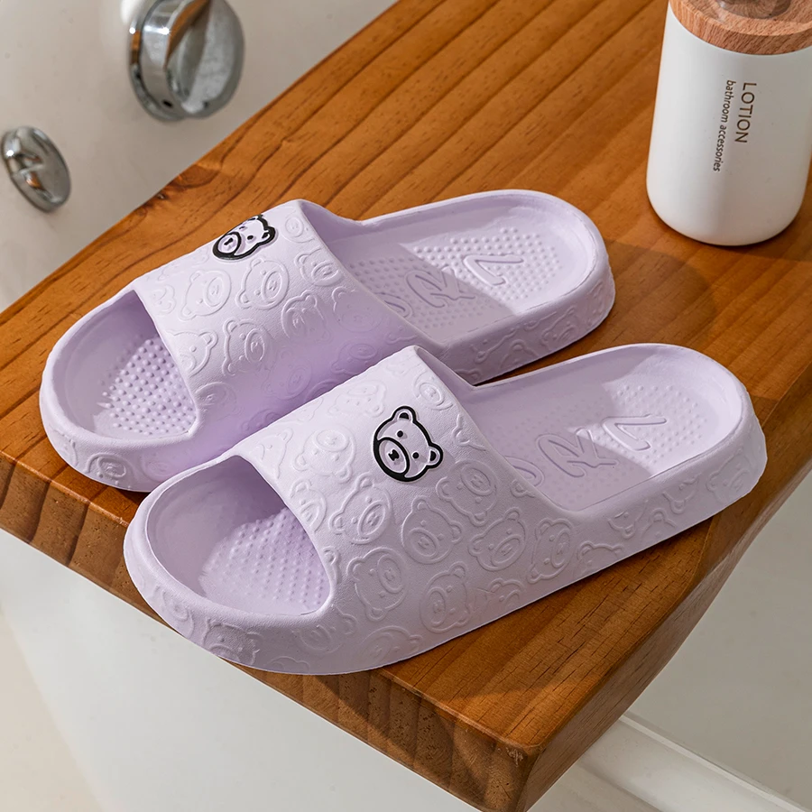 Cute Cartoon Bear Women's Slippers Indoor Soft Sole Comfortable Bathroom Slides Anti-slip Durable Couple Beach Outdoor Homeshoes