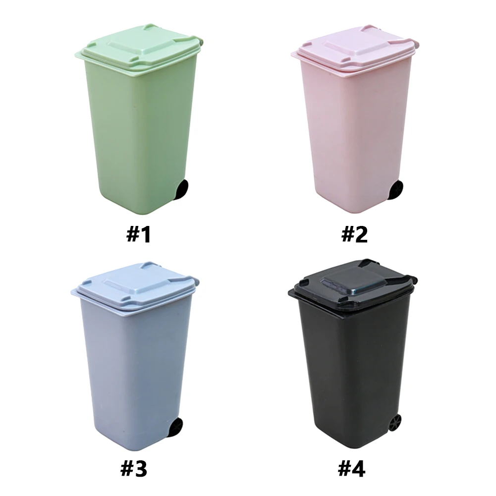 Mini Desk Waste Bin with Lid 650ml Clean Trash Desk Household Plastic Garbage Container Solid Color for Bathroom Vanity Tabletop