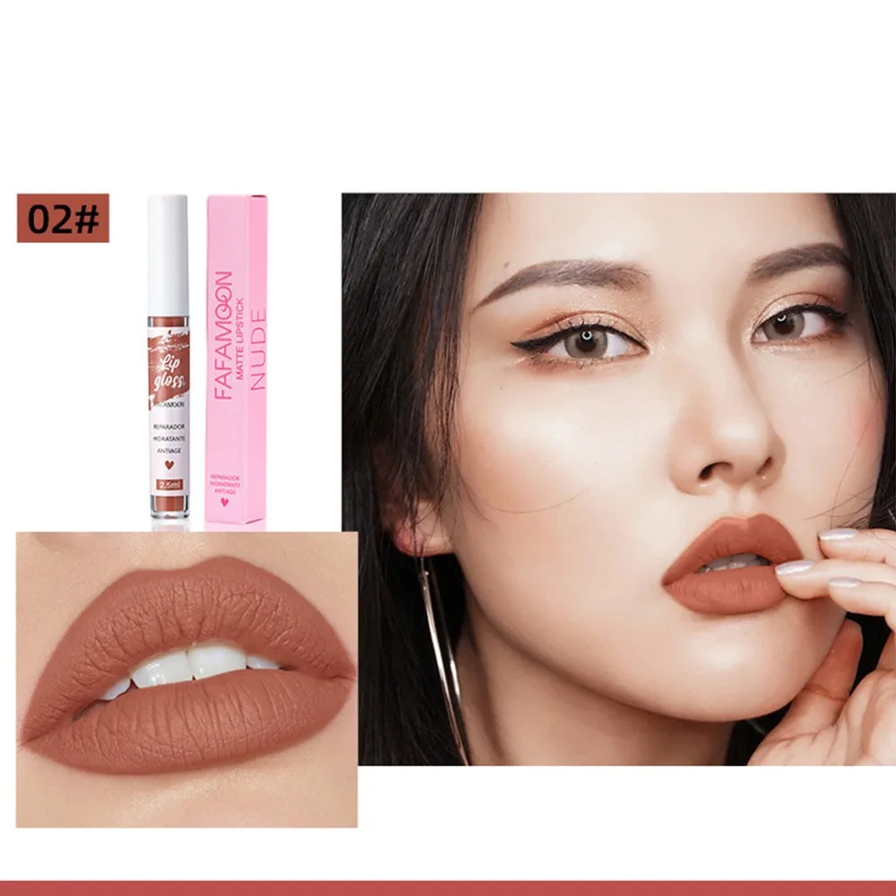 Sexy Long Lasting Velvet Matte Nude Lip Gloss Lip Makeup Non-stick Cup Matte Lipstick Make-up Cosmetic Liquid Lipstick Women