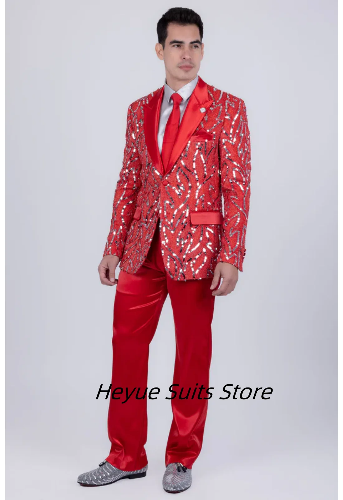 Mode pailletten Mann Anzüge Slim Fit Spitze Revers Angepasst Bräutigam Party Smoking 2 Stück Sets Hübsche Männliche Blazer Kostüme Homme