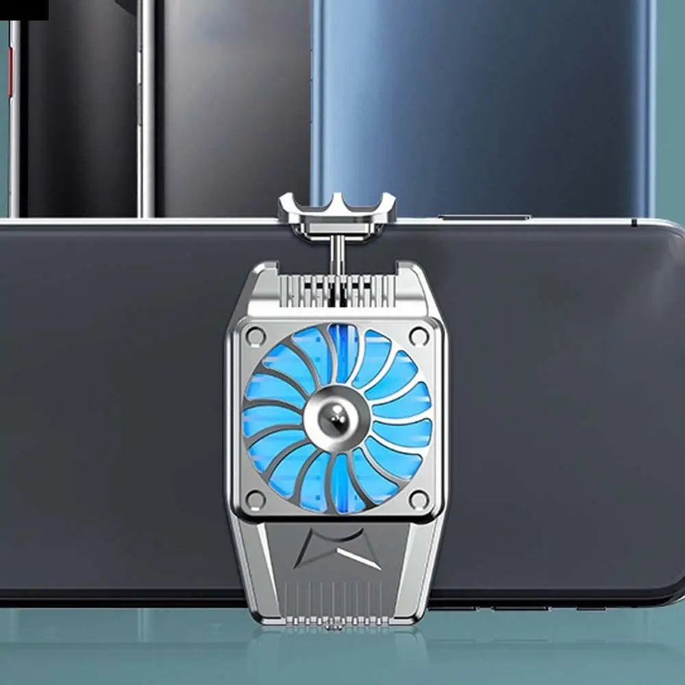 

With Blue Light Mobile Phone Cooler with Back Clip Air Cooling Portable Game Heat Sink Silent Four Turbo Speed Nine Fan Radiator