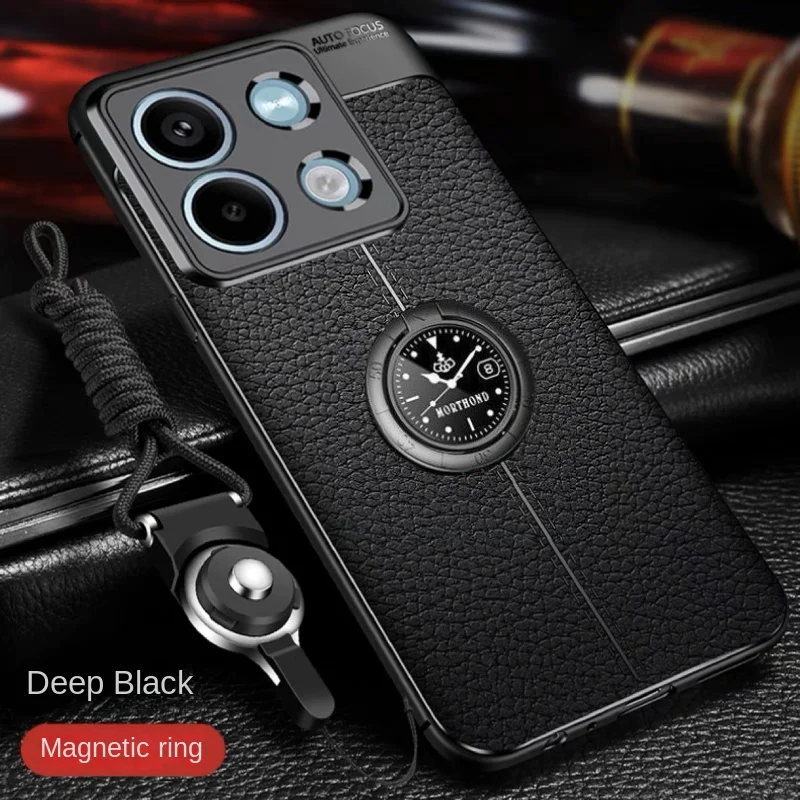 Para Xiaomi Redmi Note 13 Pro funda de lujo textura de cuero con anillo imán funda trasera de silicona para Redmi Note 13 Pro Plus