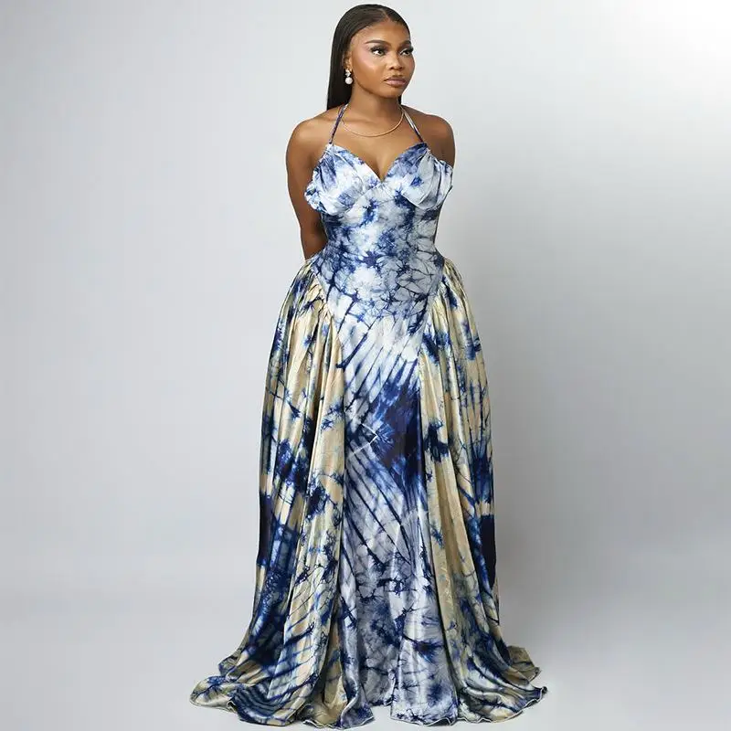 

Summer New V-ne Printed Slim-fit Dr Hanging Neline Formal Dr Women's Sexy High-waist H-version Single-piece Ciwalk