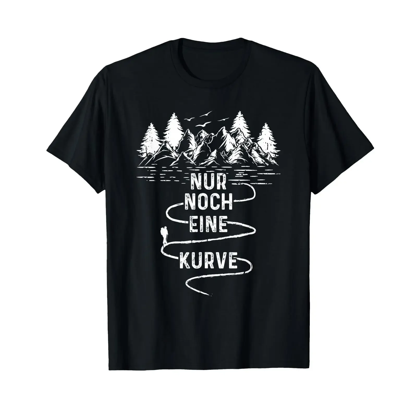 T Shirt with German Text quot Nur Noch Eine Kurve Language black vintage Washed streetwear Versatile Casual Slightly
