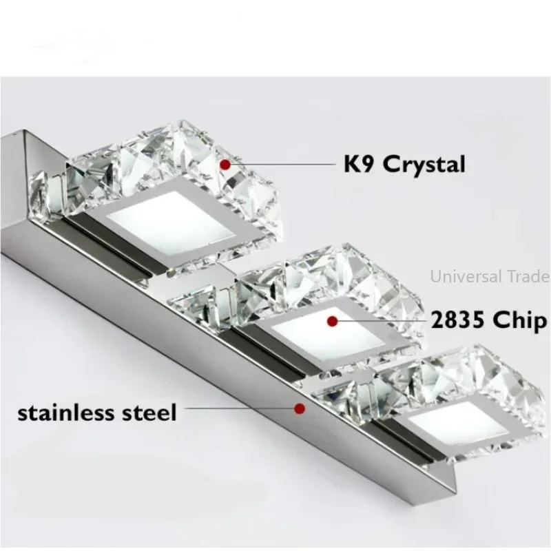 Crystal Mirror Lamp 16/32/46/62cm Long Champagne/White LED Wall Light IC Driver 110/220v Bathroom Lamps Wall Lamp