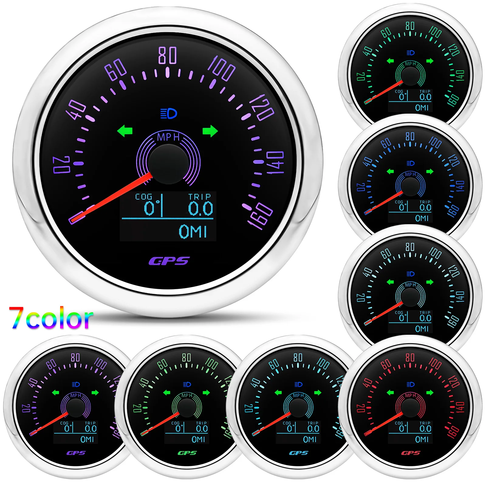 Waterproof 85MM GPS Speedometer With GPS Antenna 0-160MPH Speed Gauge Meter 7 Color For Motorcycle Marine Boat Car Truck 12V24V