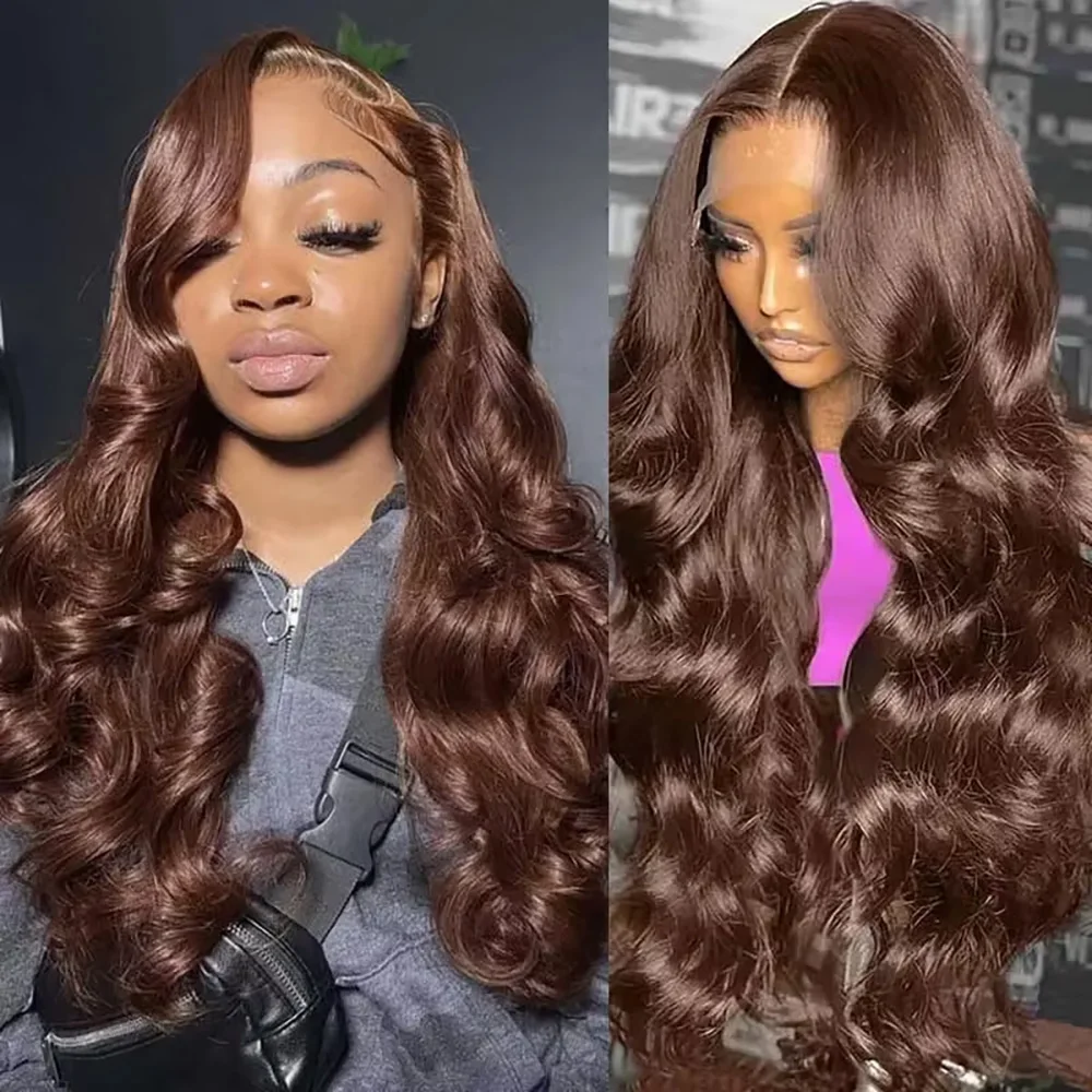 #4 Chocolate Brown Frontal 30 36 Inch Body Wave Wigs 200 Density Colored Front Human Hair 13x4 13x6 HD Lace Wigs For Women