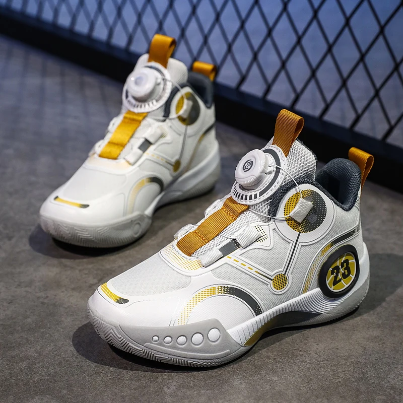 

Sneakers Children's Basketball Shoes Sound on Friction Mesh Leather Upper Sports Sneakers for Boys Girls Student Middle