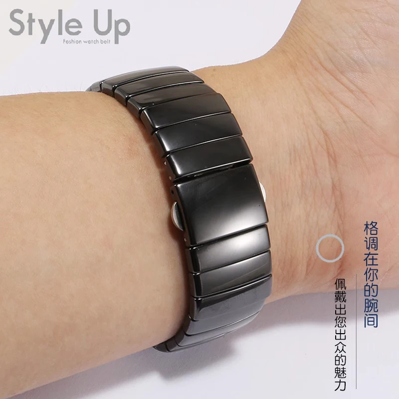 For Rado SINTRA Series Black Ceramic Watchband for Men Women Bracelet Double Press Folding Buckle Watch Strap 17mm 26mm 29mm