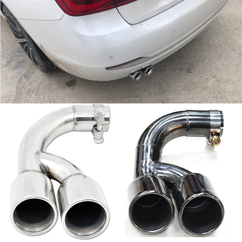 

AK MUFFLERTIP 1 Pcs Stainless Steel Exhaust Tip For BMW 316i Muffler Tip Double Tailpipe Car Exhaust System Pipe 51mm Nozzle