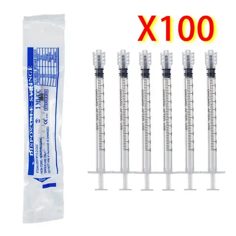 1ml Sterile Luer Lock Syringe Individually Wrapped Without Needle, Manual Dispenser, 100PCS