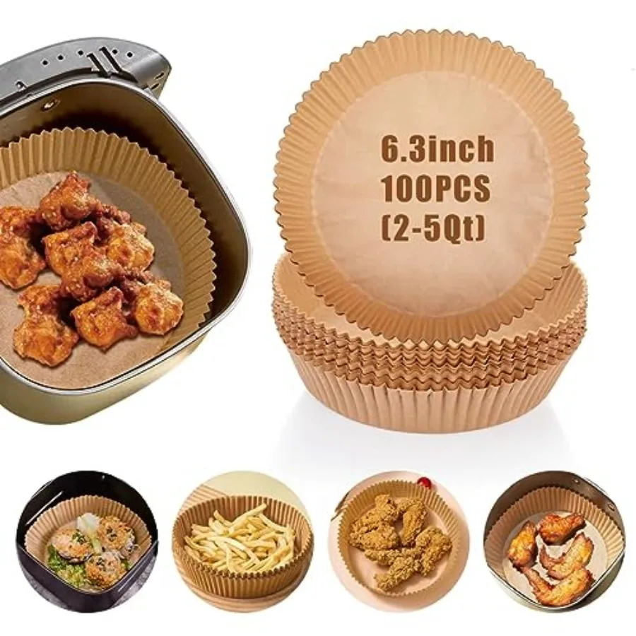 Air Fryer Liners Disposable, 100PCS Non-stick Disposable Airfryer Liners, 6.3 Inch Unbleached Parchment Paper, Round Air Fryer