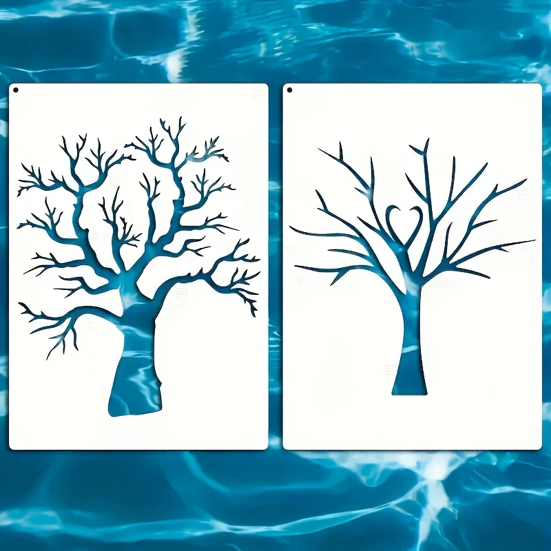 2PCS A4 Large Bare Tree Stencils Reusable Washable Durable PET Dead Branch Painting Templates for Wall Wood Canvas DIY Crafts
