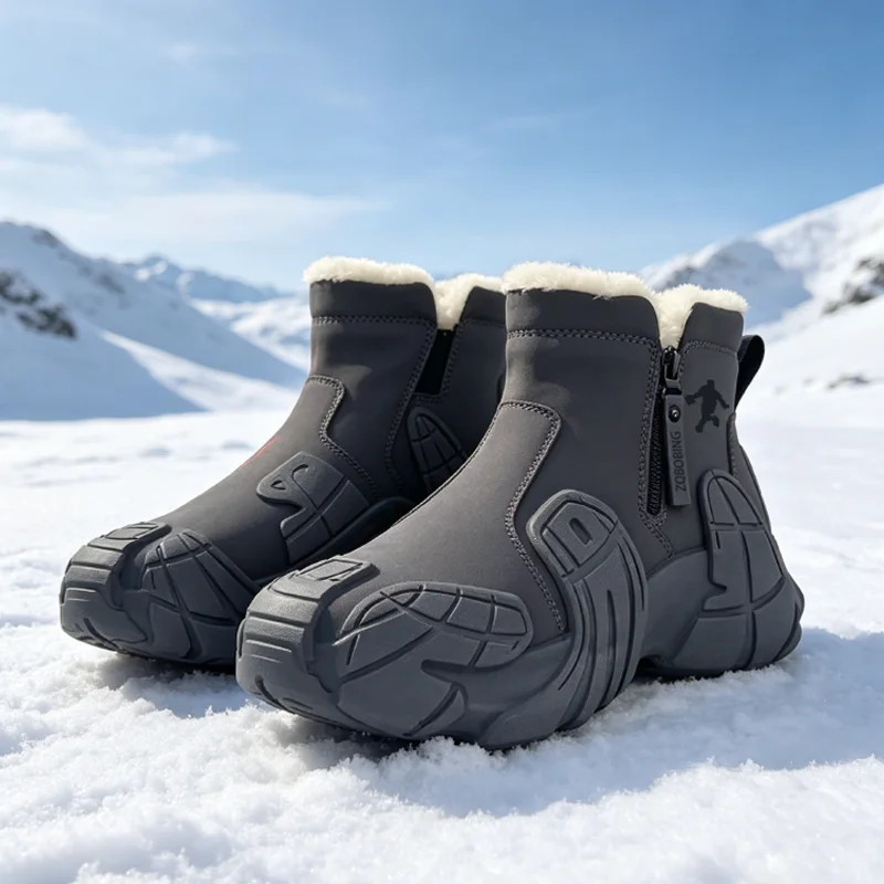 Warme Winterstiefel für Herren, Größen 39-47, mit Fleece-Futter, High-Top, Vielseitig, Runde Zehenkappe, Dicke Sohle, Leichte Baumwollschuhe, Trendige Outdoor-Schneestiefel – Detail 8