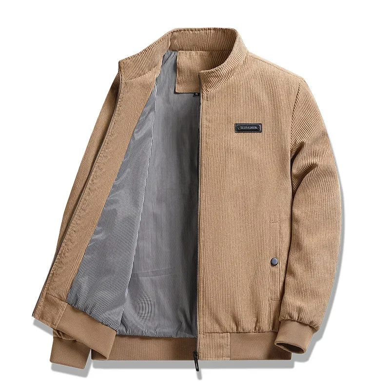 

Corduroy Mens Jacket Spring and Autumn Fashion Solid Color Coats Men Stand Collar Casual Outwear Clothes Man