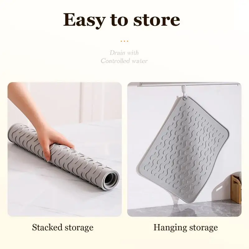 40 x 30cm Silicone Dish Drying Mat Heat Resistant Foldable Non-Slip Dish Draining Mat Kitchen Countertop Drip Tray Sink Pad