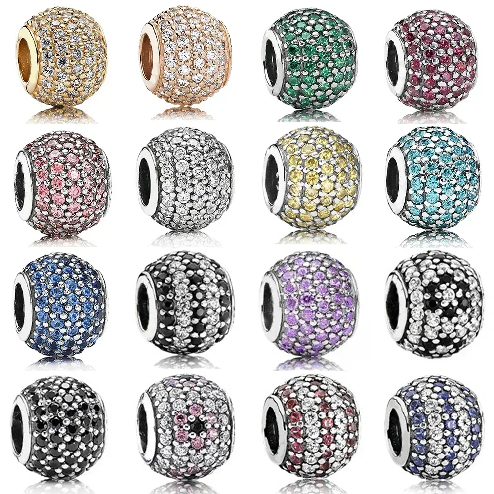 

NEW High Quality 925 Sterling Silver Rose Gold Green Red Pink Blue White Pave Charm Beads For Original Bracelets Jewellery