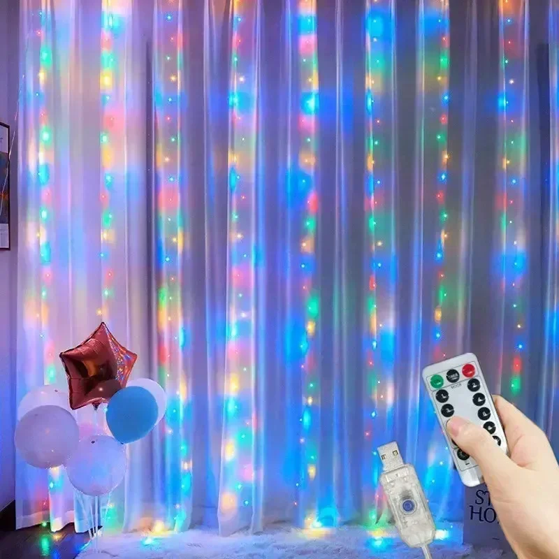 Home Decoration Garland Lights LED USB Curtain String Lights 8 Modes Fairy Christmas with Remote Control for Bedroom Wedding