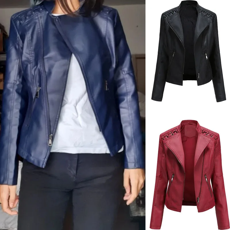 

Retro Multicolored Short Jacket Lapel Collar Slim-Fit Leather Jacket 2025 Autumn Women's Casual High Street Punk Motorcycle Coat
