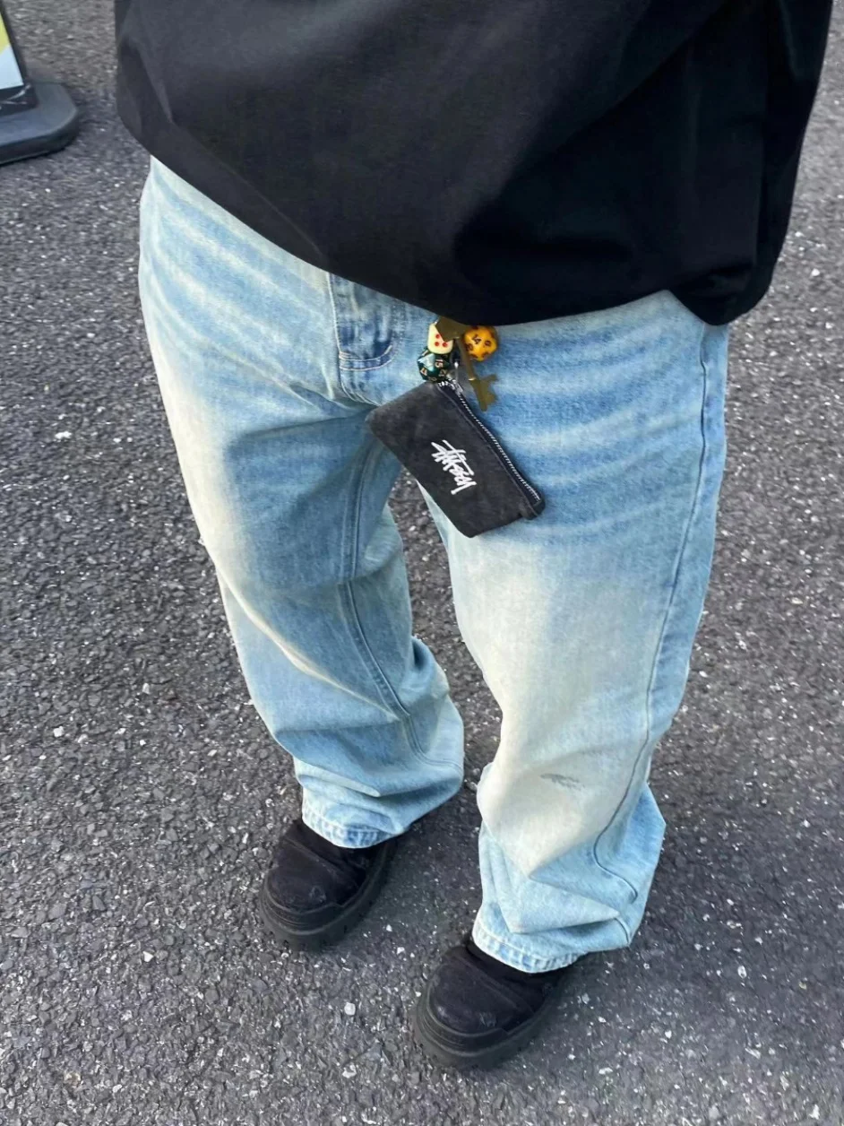 

Ретро-джинсы в американском стиле, синие, мужские, свободные, прямые, слегка расклешенные, для стройности, молодежные, летние