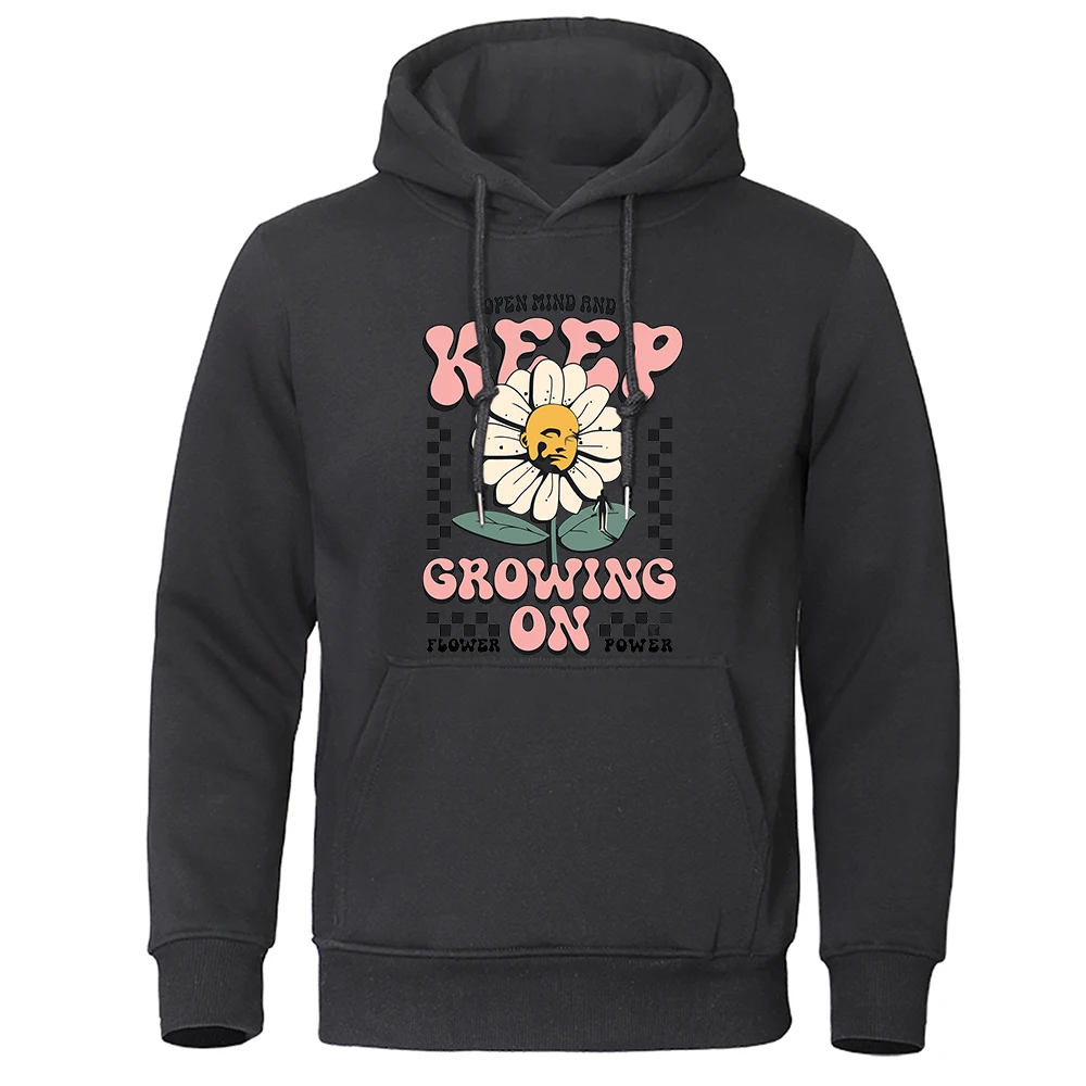 Open Mind And Keep Growing On Flower Hoodies Men Retro Fashionsweatshirt Funny Spiritual Clothing Novelty Graphic Hoodie Men'S