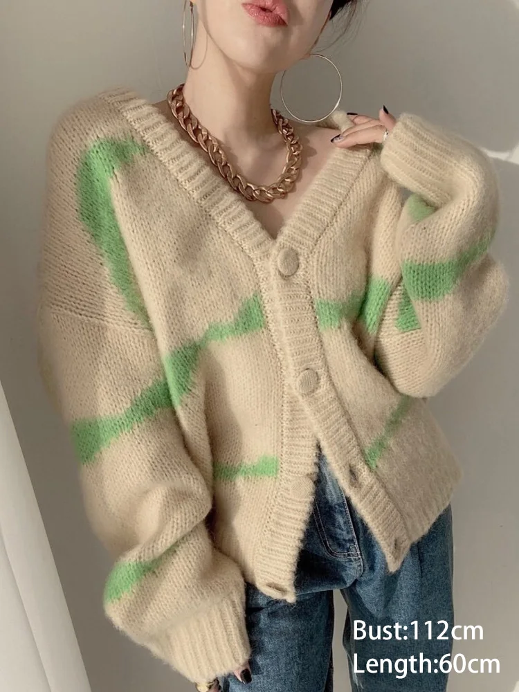 秋冬 V ネックカーディガンセーター女性カジュアルルーズ長袖シングルブレストセーターコートファッションレディースニットアウター