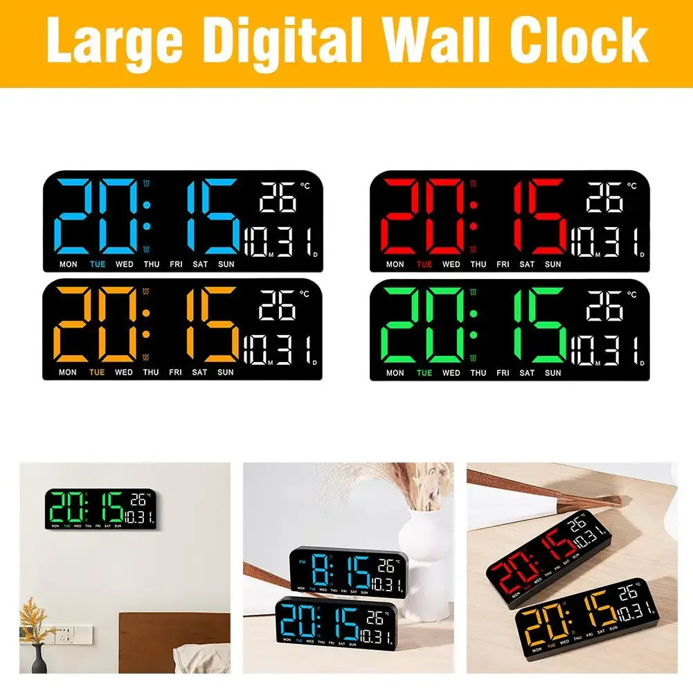 Large Digital Wall Clock Temperature And Date Week Table Mode Night Alarm 12/24H LED Electronic Clock Clock Display Timing