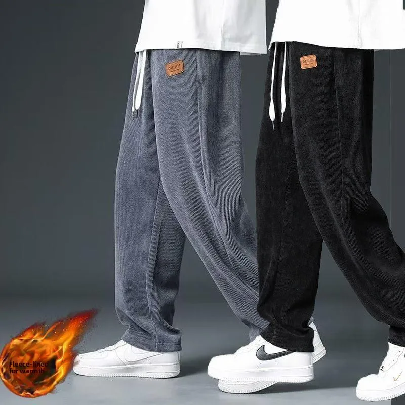 

Men's Corduroy Pants Fce Lined Straight Leg Loose Fit Casual Dstring Qui Dry Winter Faion Brand Youth Active Wear