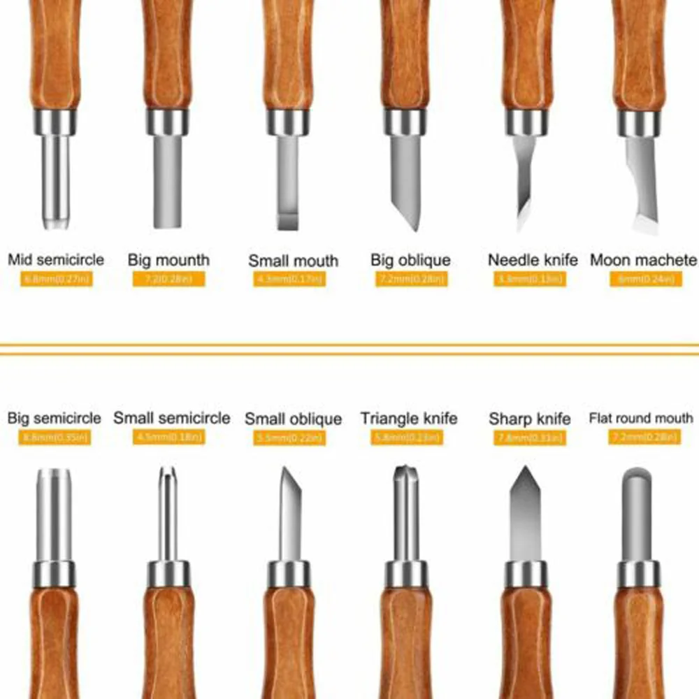 12pcs Wood Carving Chisel Knife Tools Set DIY Woodcut Knife Sculpture Set Woodworking Pottery Ceramic Clay Arts Crafts Cutter