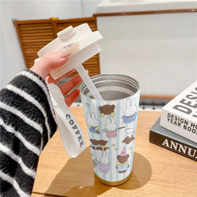 زجاجة مياه من الفولاذ المقاوم للصدأ معزولة عالية الجودة مع صنبور شرب مزدوج بسعة كبيرة كوب سيارة محمول بسيط #4