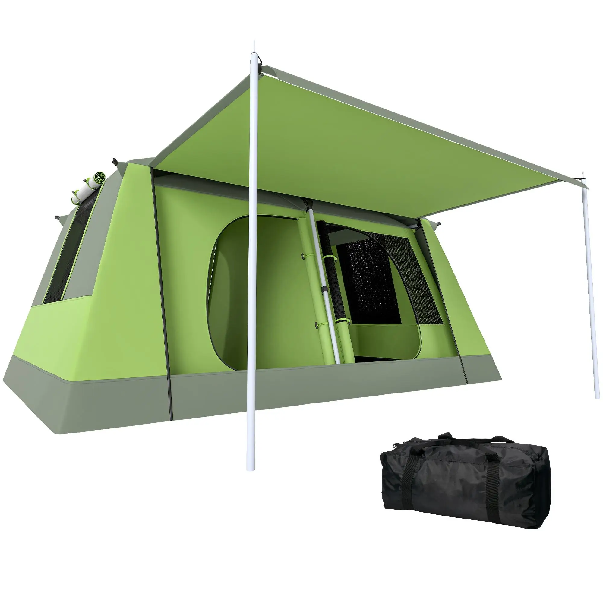 Outsunny Campingzelt für 4 Personen, Tunnelzelt mit Vordach, 2 Schlafzimmer, 405×305×225cm, 2000mm wasserdicht