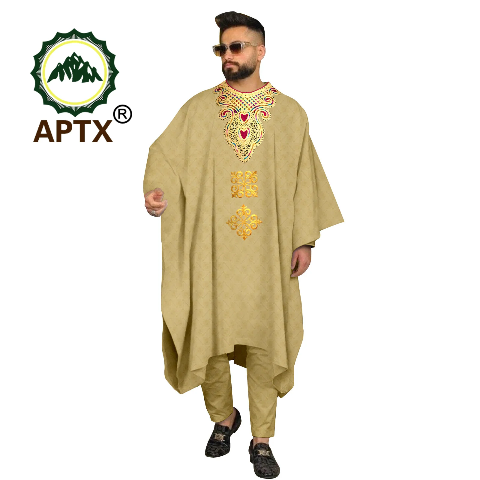 African Men's Robe Embroidered Agbada Abaya Dubai Luxury Coat Shirt Pants 3 Piece Traditional Muslim Wedding Men's Set 2416020