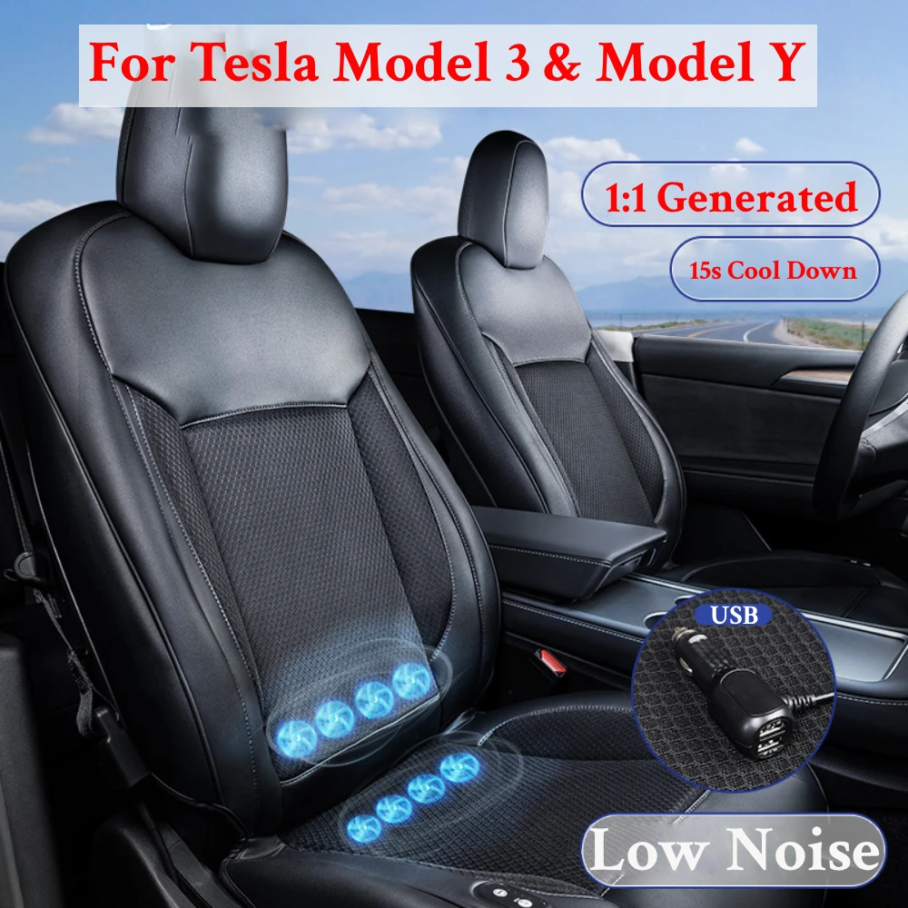 

Upgrade Smart Cooling Car Seat Cushion for Tesla Model Y Model 3 2017-2023 Summer Driving Breathable Seat Cover 15s Cool Down