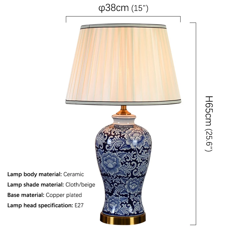 OUFULA American CeramicTable Lamp Blue Classical Creativity Living Room Bedroom Study Hotel engineering Desk Light