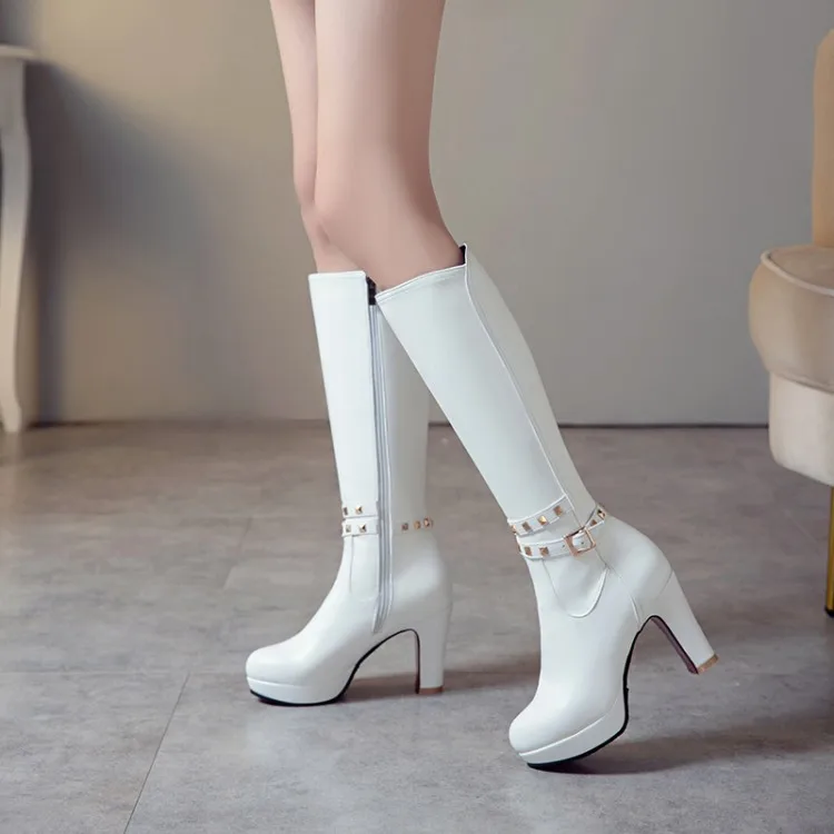 Big Size   11 12 boots women woman winter boots women women shoes botas Liu ding belt buckle side zipper